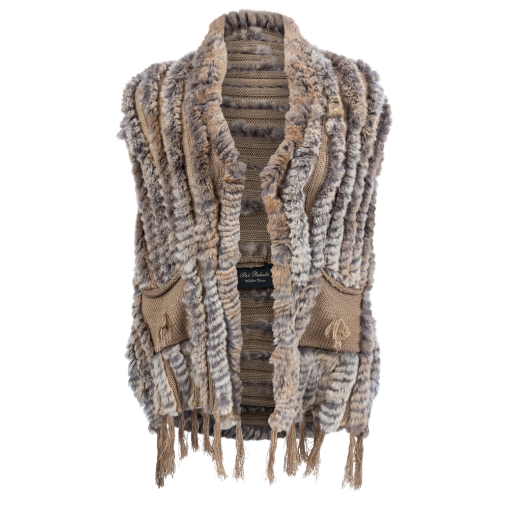 Pat Dahnke Western Rabbit Fur Fringe Knit Sweater Shawl